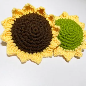 Posavasos de girasol de ganchillo hecho a mano, lindo tapete de flores tejidas para el hogar 10cm