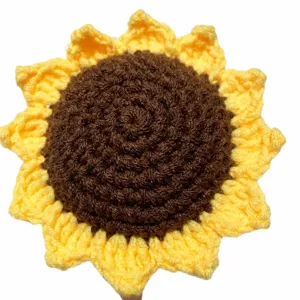 Girasol de ganchillo hecho a mano flor de lana tejida cabeza floral artificial decoracion