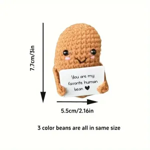 Handmade crochet positive bean plush toy cute knitted doll with encouraging card gift