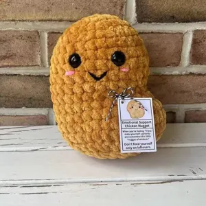 Handmade crochet chicken nugget plush toy, cute emotional support companion gift for desk decor.