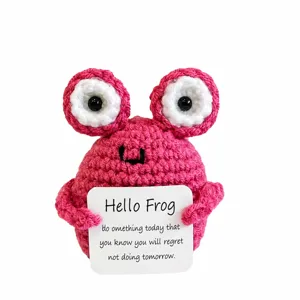 Handmade crochet pink frog doll cute desktop car ornament with inspirational card text
