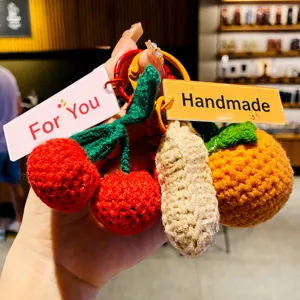 Handmade crochet fruit keychain plush cherry peanut persimmon bag charm pendant cute accessory