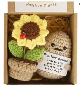 Handmade crochet positive potato sunflower gift box cute knitted doll desktop ornament decor