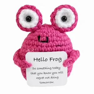 Handmade crochet pink frog plush toy desktop car ornament cute gift with message card