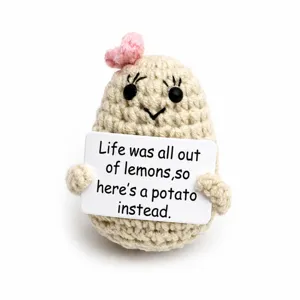 Handmade crochet positive potato doll with cute sign funny knit toy gift for friends.