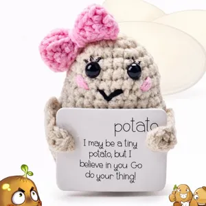 Cute positive potato crochet keychain, handmade knitted doll with inspirational card gift.