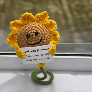 Handmade crochet sunflower potted plant cute knitted desk decor positive emotional support doll