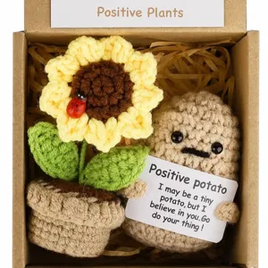 Handmade Crochet Positive Potato Sunflower Potted Plant Gift Box Cute Knitted Vegetable Doll Desktop Decor