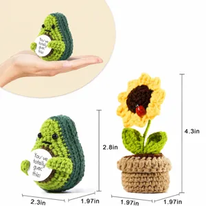 Handcrafted crochet avocado and sunflower potted plush toys, cute desktop ornaments and gifts.