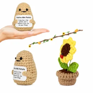 Handmade crochet positive potato and sunflower potted plant doll cute emotional support gift