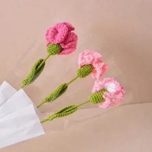 Handmade crochet carnation artificial flower bouquet for Mother's Day gift home decor.