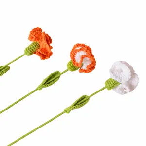 Handmade crochet carnation artificial flower bouquet for home decor and holiday gifts.