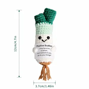 Handmade crochet positive scallion plush doll bag charm cute knitted vegetable toy pendant.
