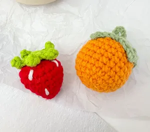 Handmade crochet fruit charms cute strawberry and orange wool pendant craft accessories