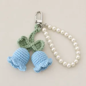 Handmade crochet lily of the valley keychain pearl bag charm details accessory gift