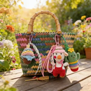 Handgemachte Gehäkelte Plüsch Tier Taschenanhänger Süße Cartoon Schlüsselanhänger Gestreickter Anhänger Geschenk Für Frauen Handtasche Dekoration