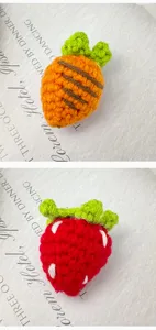 Handmade crochet carrot and strawberry plush charms cute DIY hair accessories pendants.