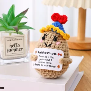 Handmade positive potato crochet doll with inspiring card, cute desktop decoration.