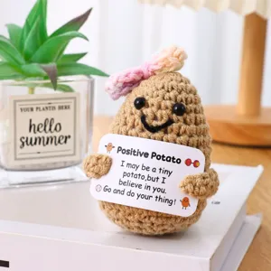 Handmade crochet positive potato doll with encouraging card cute emotional support gift for desk decor.