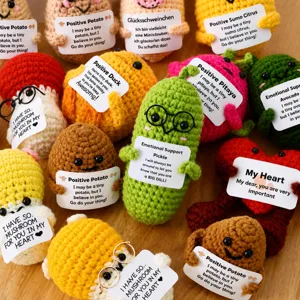 Handmade Crocheted Positive Doll Car Hanging Ornament Knitted Potato Mushroom Cucumber Plush Toy Cute Interior Decor Gift