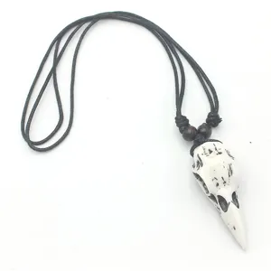 Vintage resin bird skull pendant necklace for men women punk gothic style jewelry item.