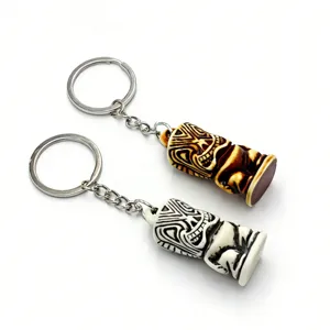 Tiki Totem Harz Schlüsselanhänger Set Vintage Tribal Stil Taschenanhänger Metall Ring 2Stk