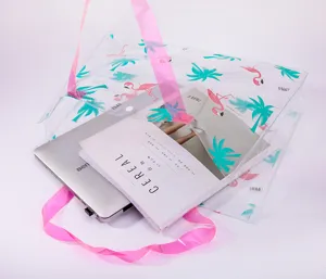 Sac de plage transparent en PVC cabas de voyage imperméable avec imprimé flamant rose.