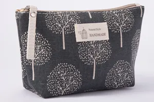 Canvas cosmetische tas met boompatroon, make-up etui met rits voor reizen en dagelijkse opslag.