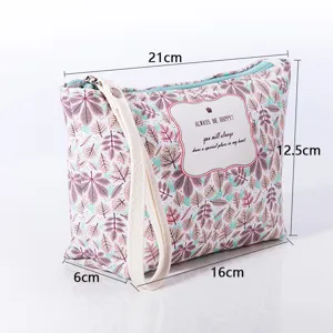 Printed PU leather cosmetic bag with wrist strap, travel makeup pouch for women and girls.