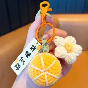 Handgefertigter Häkel-Orange Schlüsselanhänger Strick Frucht Tasche Charme Auto Schlüsselring