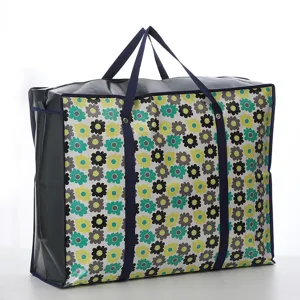 Large capacity waterproof storage bag with floral pattern and sturdy handles for clothing.