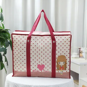 Gran bolsa de almacenamiento laminada no tejida con puntos rojos y diseño de chica.