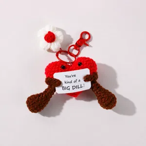 Handmade crochet heart plush keychain cute knitted doll pendant with cute card and flower decor.