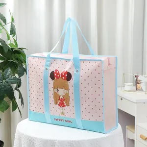 Gran bolsa de almacenamiento de tela no tejida con bonito estampado de dibujos animados y asas.