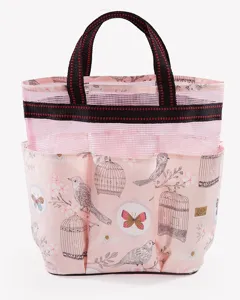 Waterproof mesh shower tote bag portable cosmetic organizer cute bird floral print gym storage