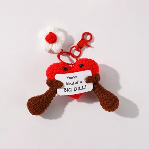 Handmade crochet red love heart keychain cute knitted plush doll bag pendant gift