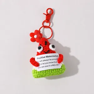 Handmade crochet watermelon plush keychain cute knitted backpack charm bag pendant accessory