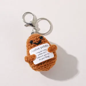 Handmade crochet potato doll keychain cute knitted wool bag pendant with encouraging message card