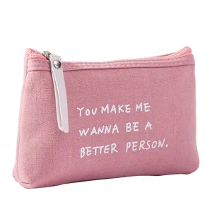Multifunctional Canvas Storage Bag Letter Print Zipper Coin Purse Makeup Bag Travel Toiletry Pouch Card Holder