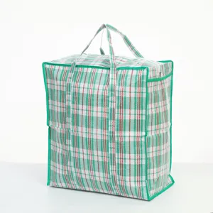 Grande borsa portaoggetti tessuta per trasloco, robusto contenitore impermeabile con manici.