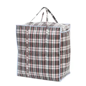 Grande borsa portaoggetti a quadri, resistente borsa per il trasloco con manici robusti.