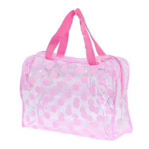 Borsa cosmetica in PVC trasparente a pois rosa trousse da viaggio impermeabile organizzatore