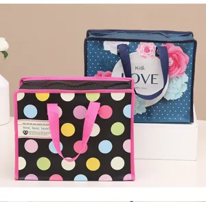Bolsa de asas laminada con cremallera de tela no tejida neceser de maquillaje regalo viaje
