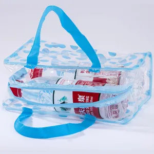 Borsa da toeletta trasparente in PVC impermeabile a pois blu beauty case da viaggio