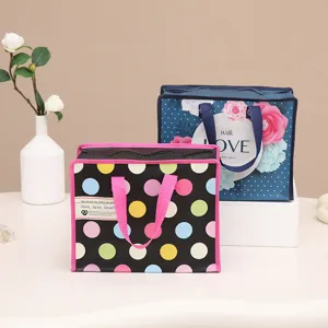 Bolsa de Compras Plegable de Tela No Tejida Impermeable Bolsa Tote Estampada por Transferencia Térmica Bolso de Mano Portátil con Cremallera