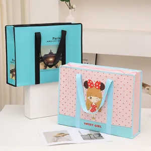 Large waterproof non-woven storage bag with cartoon and city print for home travel organizing.