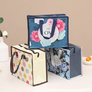 Bolsa de compras plegable de tela no tejida laminada colorida moda bolso regalo portátil