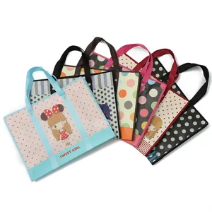 Grande bolsa de compras no tejida de dibujos animados con estampado lindo, bolso impermeable.
