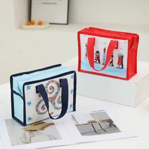 Borsa cosmetica in tessuto non tessuto laminato borsa portaoggetti con cerniera portatile organizer