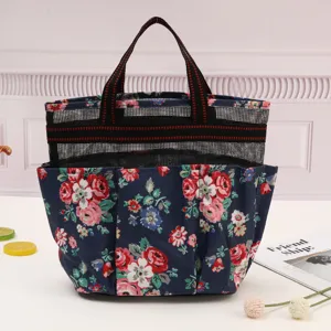 Large capacity floral mesh tote bag for travel portable cosmetic and bath bag